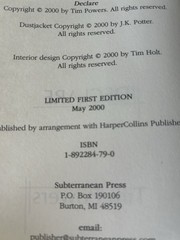 Declare Book Tim Powers Signed Limited Edition Subterranean Press Number 401/474