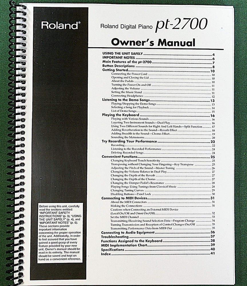 Roland PT-2700 Owner’s Instruction Manual: 44 Pages & Protective Covers!