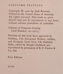 Jack Kerouac, Lonesome Traveler. First Printing. Sans Jacket. Nice.