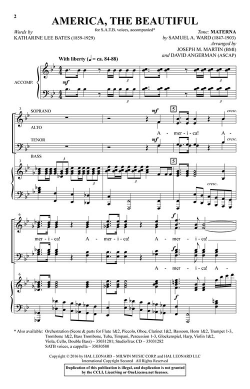 America, the Beautiful SATB Samuel A. Ward