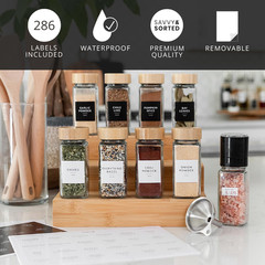 Glass Spice Jars with Label, 24PK Bamboo Jar Spices Set 4Oz, 374 Spice Labels, P