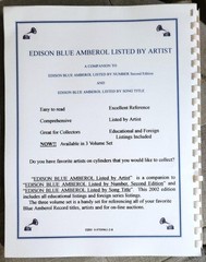 W.S. & R.K. Wimmer EDISON BLUE AMBEROL RECORDS Listed by Artist 2002