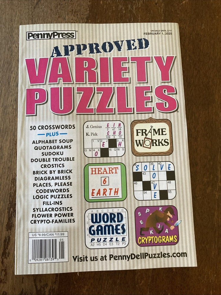 Penny Press Approved Variety Puzzles Magazine February 1 , 2025 New Frame Works