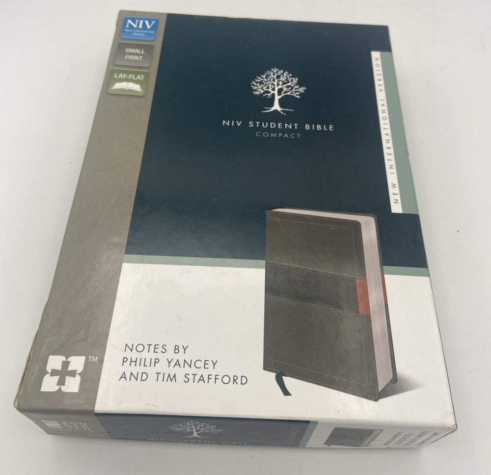 NIV, Student Bible, Compact, Leathersoft, Gray/Green Lay Flat Design