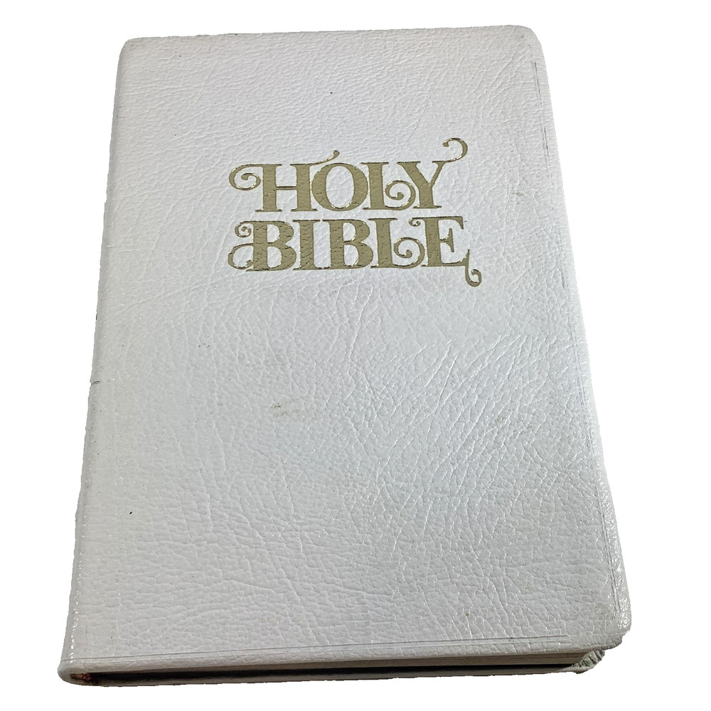 Holy Bible KJV 1970 National Bible Press White Bonded Leather VG 8.75″ x 5.75″
