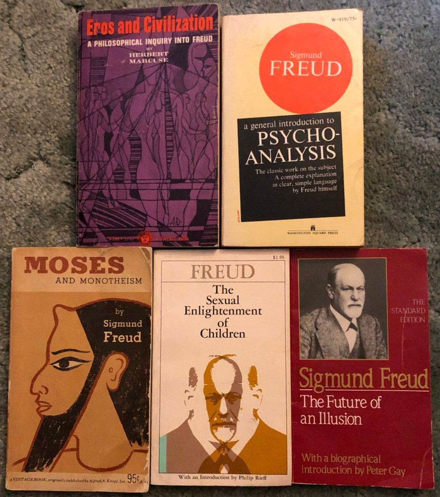 Sigmund Freud books, lot of 5, Eros and Civilization, Moses and Monotheism