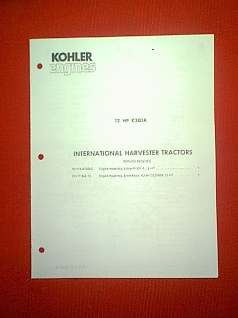 KOHLER 12 HP HORIZONTAL SHAFT ENGINE MODEL K301A PARTS MANUAL