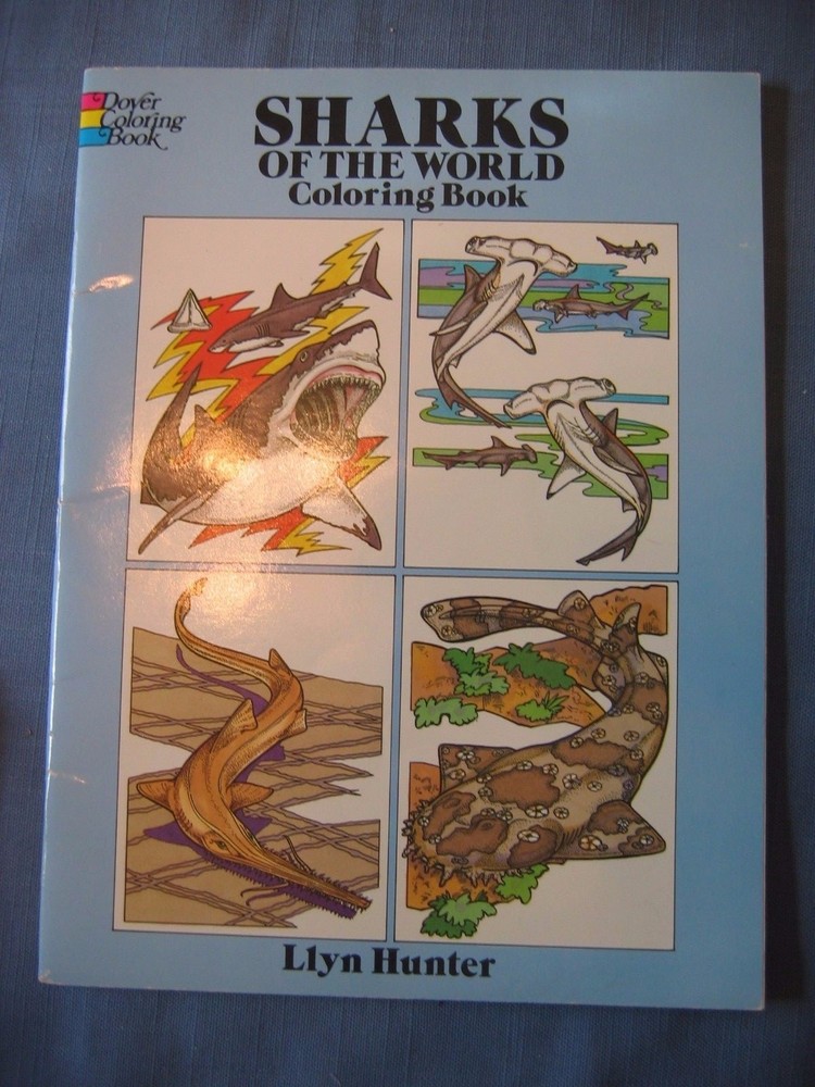 1989 SHARKS OF THE WORLD Dover Coloring Book PB Llyn Hunter