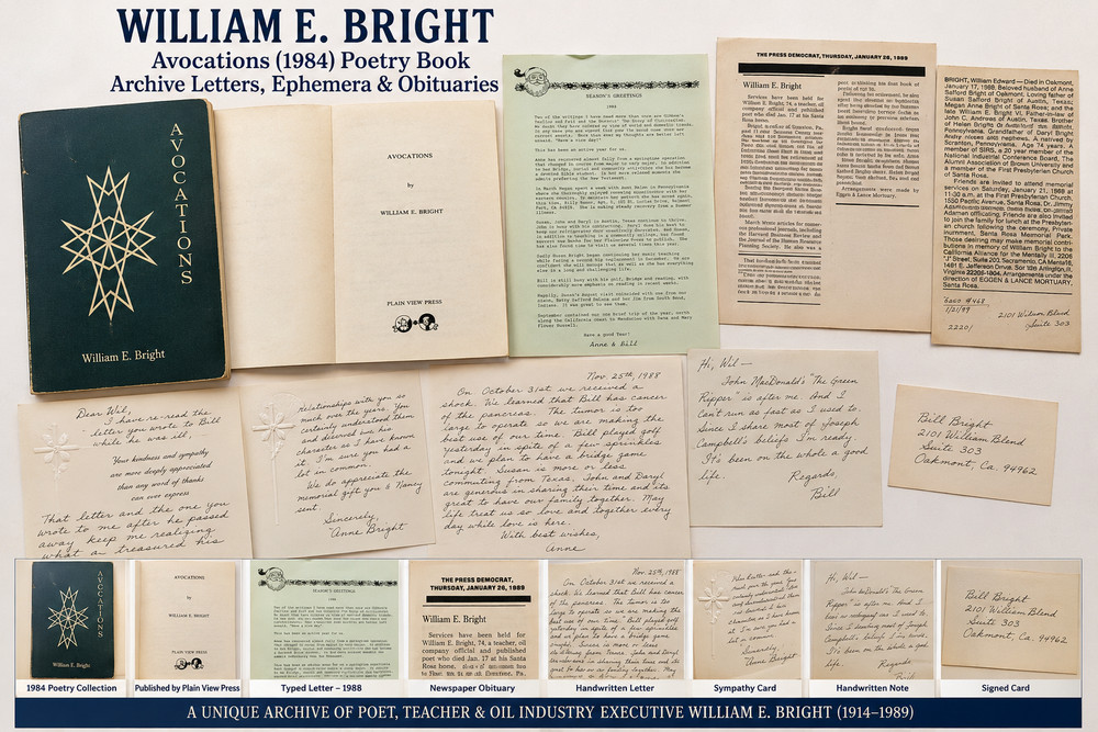 William E. Bright Avocations 1984 Book Archive Letters & Ephemera Poetry Lot