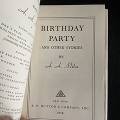 A.A. Milne BIRTHDAY PARTY AND OTHER STORIES E.P. Dutton 1948, 1st Ed. HC/DJ