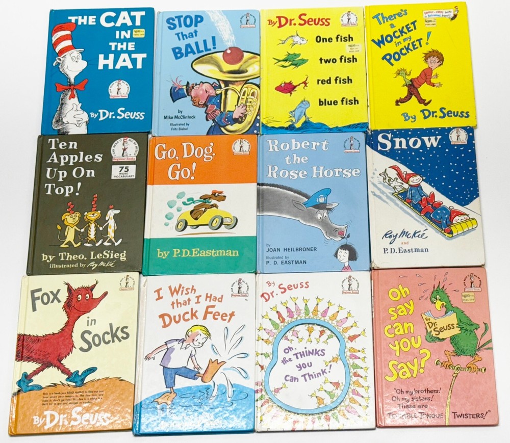 Lot of 12 Dr Seuss Beginner Books 9 1/4″ x 6 3/4″ B-1 thru B-65 Hardcovers