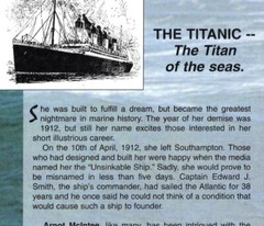 The TITANIC TRAGEDY Arnot P. McIntee 84 pages Clear and Descriptively written