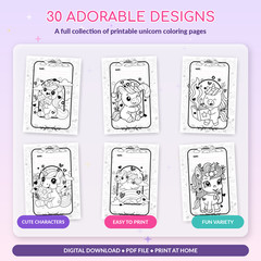 DIGITAL CONTEN – Unicorn Coloring Book: For Kids Ages 4-8 PRINTABLE