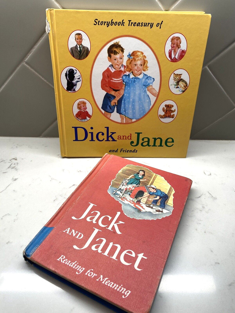 2 Vtg Books Storybook Treasury Dick & Jane Jack & Janet Hardcover 50s Read Funny