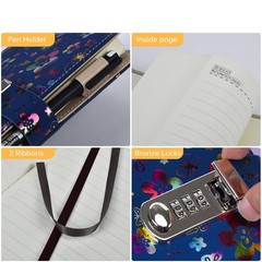Diary with Lock for Women A5 PU Leather Journal 240 Pages Password Multicolor