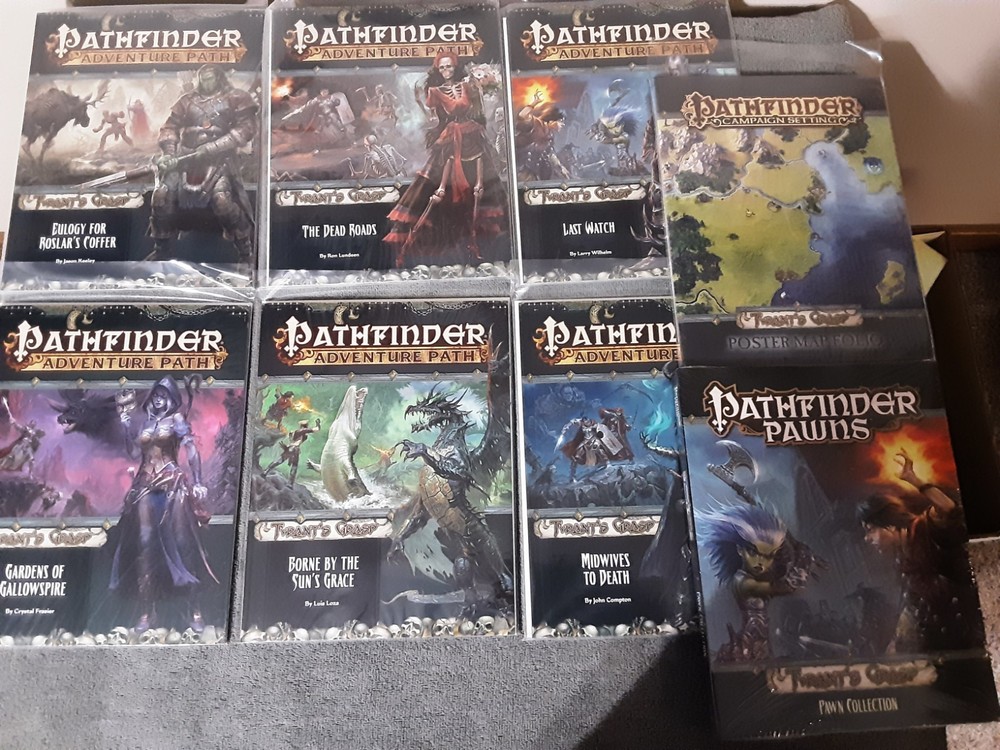Paizo: Tyrant’s Grasp Pathfinder Adventure Path 6 Modules + Pawns+Map Folio – NM