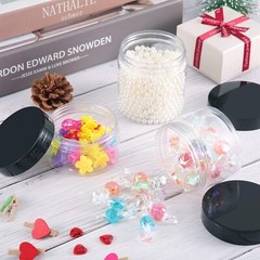 SATINIOR 24 Pieces Empty Clear Plastic Jars with Lids Round 1 OZ, Black Lid