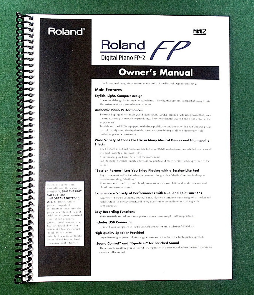 Roland FP-2 Owner’s Instruction Manual: 76 Pages & Protective Covers!