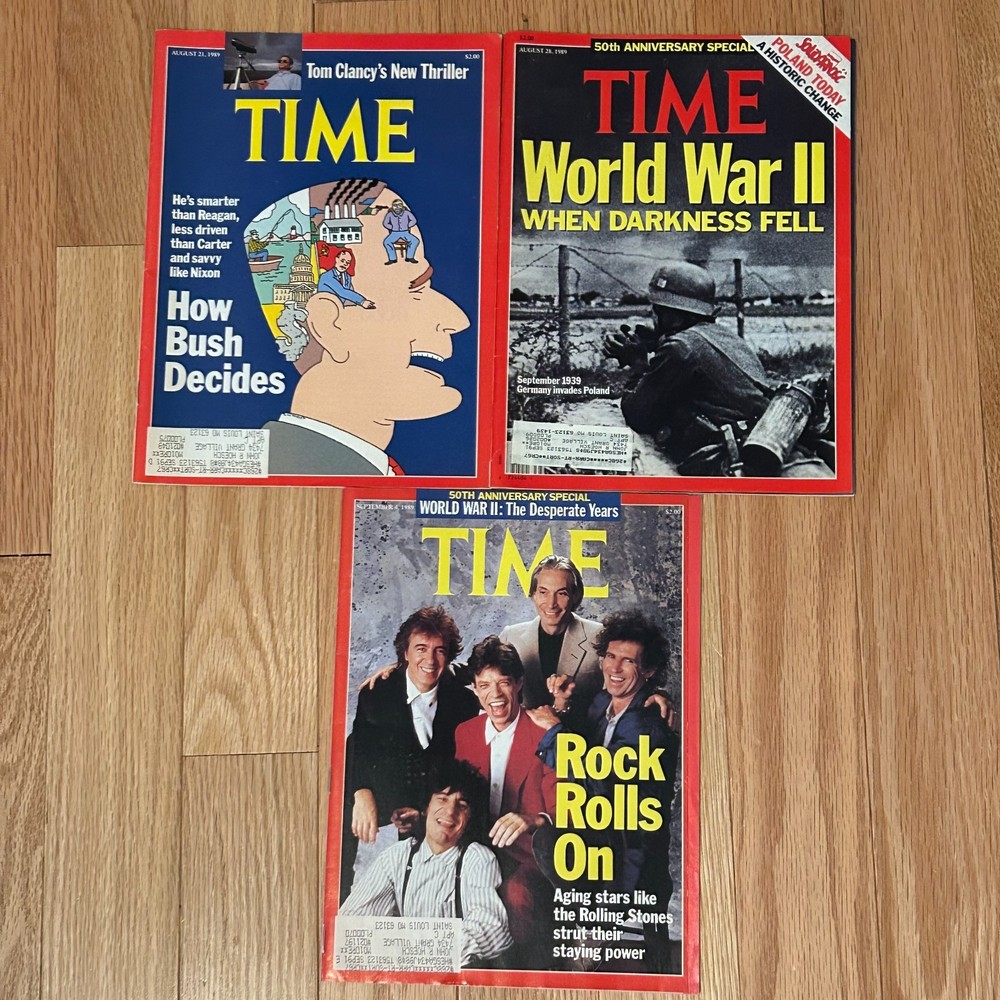 Vintage TIME Magazine 1989 Lot of 3 Rolling Stones World War II Bush News