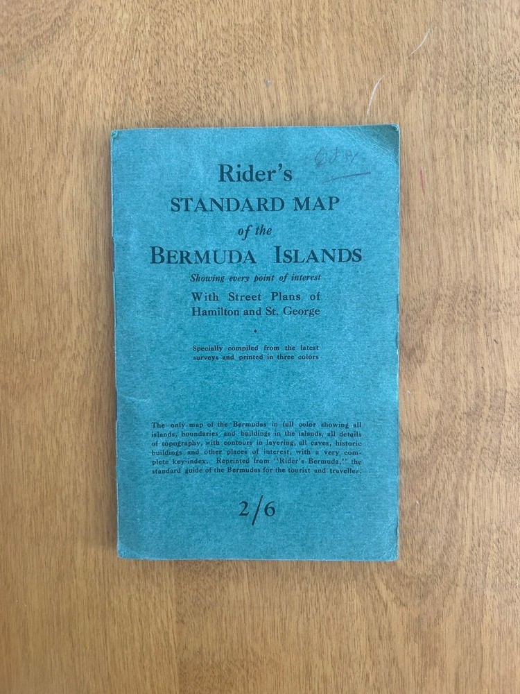 Vintage 1922 Rider’s Standard Map of the Bermuda Islands w/ Fold Out Map