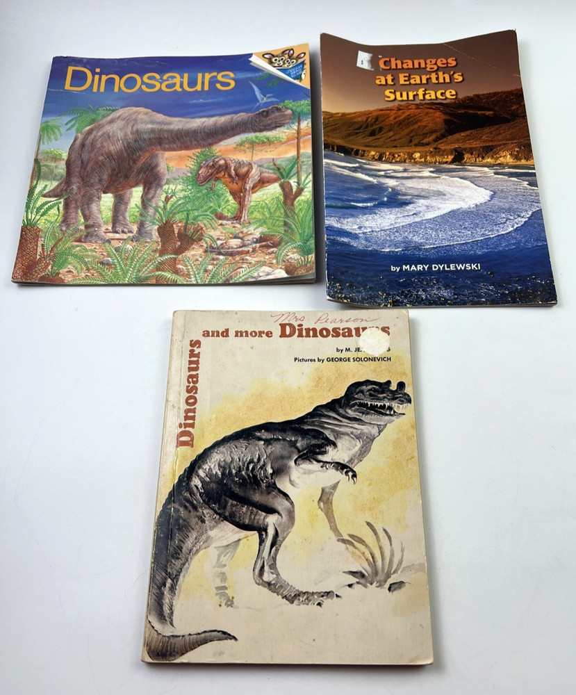 Lot of 3:Dinosaurs 1965 Paperbacks, 1977 Dinosaurs, Change of Earth’s Surface
