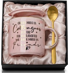 Charming 14oz Marble Mug with Gold Spoon – Ideal Farewell Gift for Friends