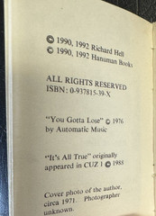 Artifact by Richard Hell Notebooks from Hell 1974-80 Hanuman Books # 37 1992