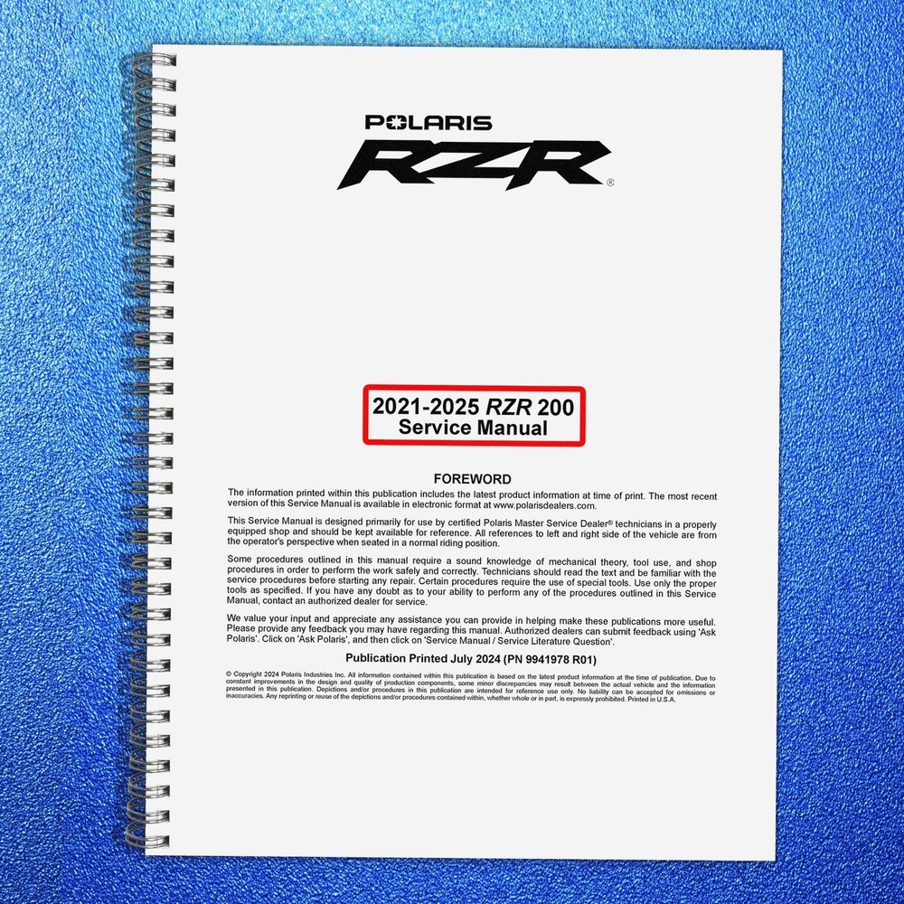 POLARIS RZR 200 Service Manual 2021-2025, TOUGH BINDING – ROBUST FRONT & BACK