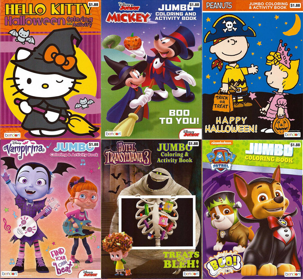 Lot of 6 Coloring Books Halloween Hello Kitty & More Children Boy Girl Kids