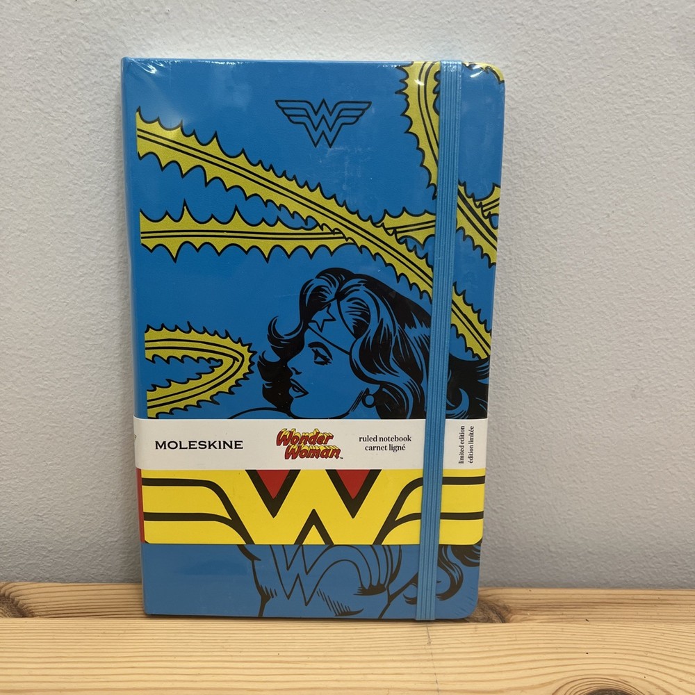 Moleskine Limited Edition Ruled Notebook Wonder Woman, Blue Hard Cover STICKERS