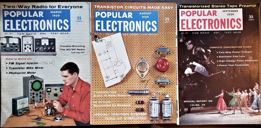  3 POPULAR ELECTRONICS MAGAZINES – 1959, 3 issues March, August, September