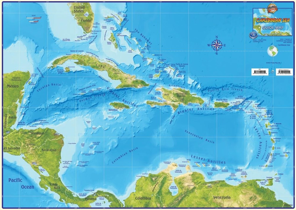 Caribbean Sea Wall Map Laminated Poster