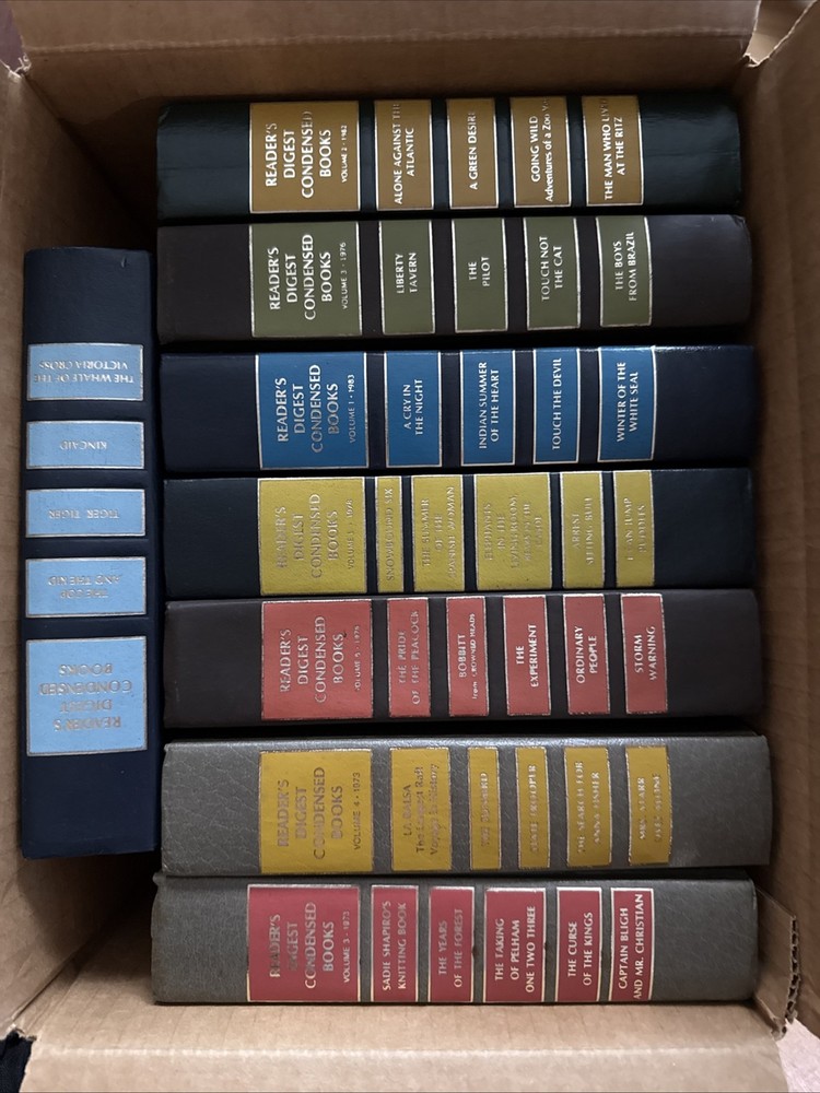 6 VINTAGE Readers Digest Condensed Books Colored Covers PLUS One Book Safe!