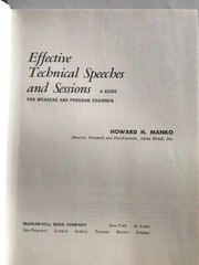 Effective Technical Speeches and Sessions by Howard H. Manko, 174 pages Hardcove