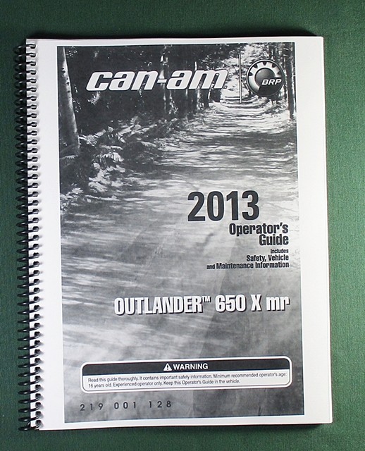 2013 Can-Am Outlander 650X mr Owner’s Manual: 156 Pages & Protective Covers