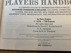 Advanced Dungeons and Dragons Players Handbook HC 6th Printing 1980 TSR VG/NM