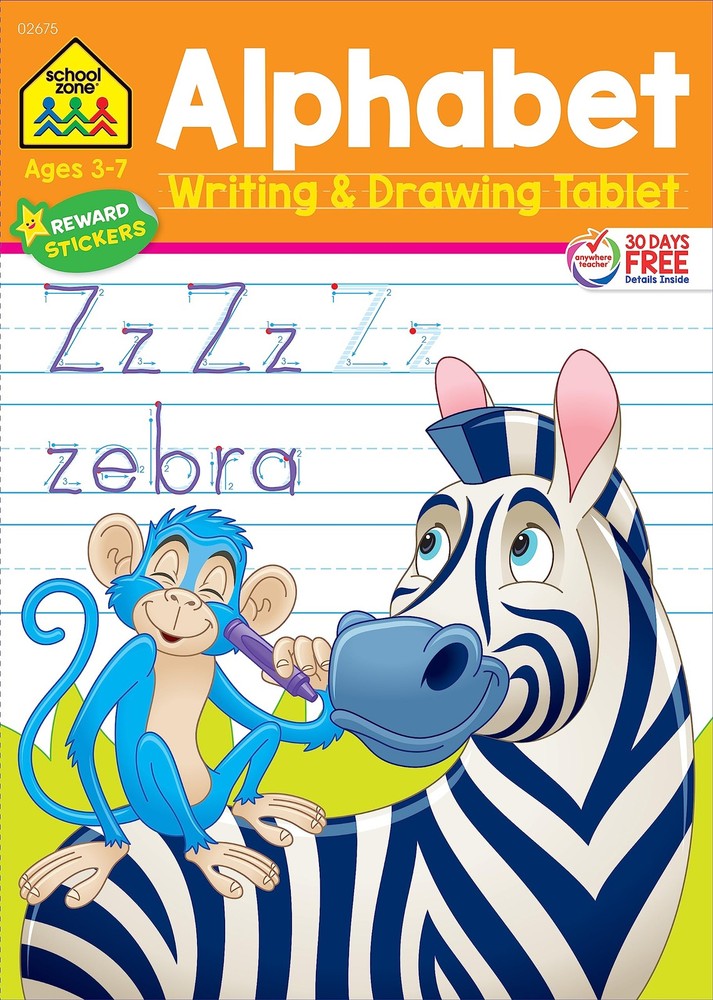 School Zone Alphabet Writing & Drawing Tablet Workbook: 96 Pages, Preschool,…