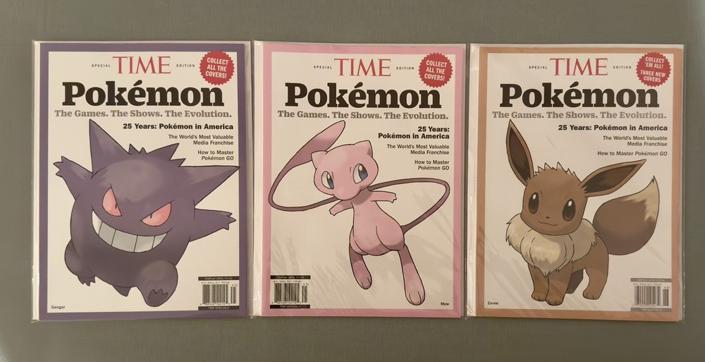 Pokemon Time Magazine Collectible Covers Lot of 3 Gengar, Mew and Eevee