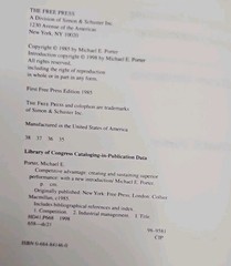 Competitive Advantage by Michael Porter 1985 1st Edition Free Press Book