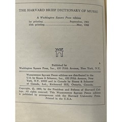 The Harvard Brief Dictionary of Music Paperback By Willie Apel 1968 344 Pages