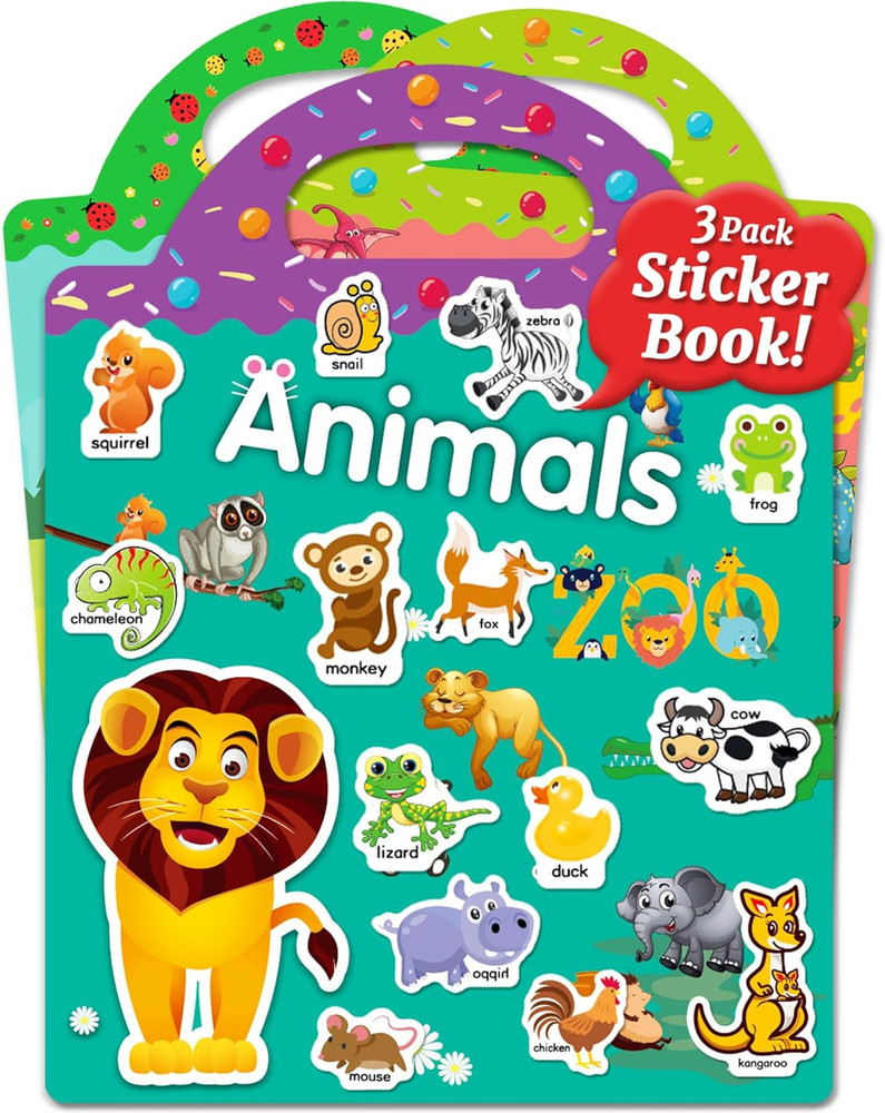 Reusable Sticker Book for Toddlers – Animals, Dinosaurs, Insects, Ages 3+