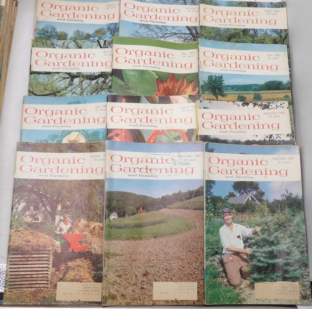 Lot of 12 Vintage Organic Gardening and Farming Magazines 1960 January-December