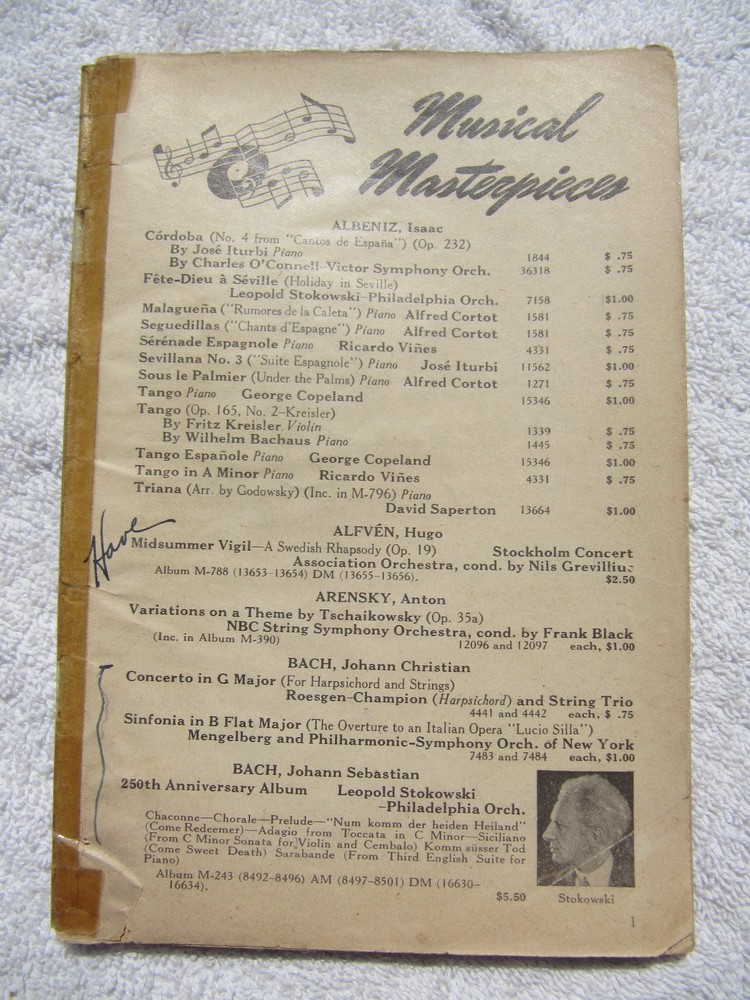 1941 Victor Records MUSICAL MASTERPIECES ALBUMS Catalog Orchestra Opera Concert