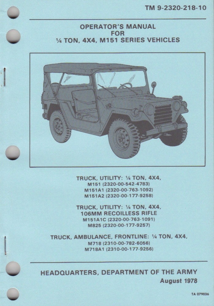 USB FLASH DRIVE US ARMY Jeep M151 Series 3810 Page Operator Repair Parts Manual