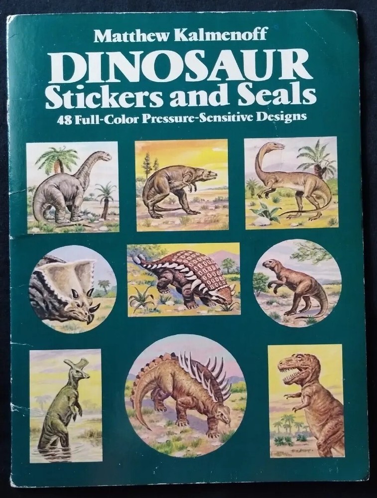 Vintage 1986 48 Full Color Dinosaur Stickers & Seals Kalmenoff Complete FASTSHIP