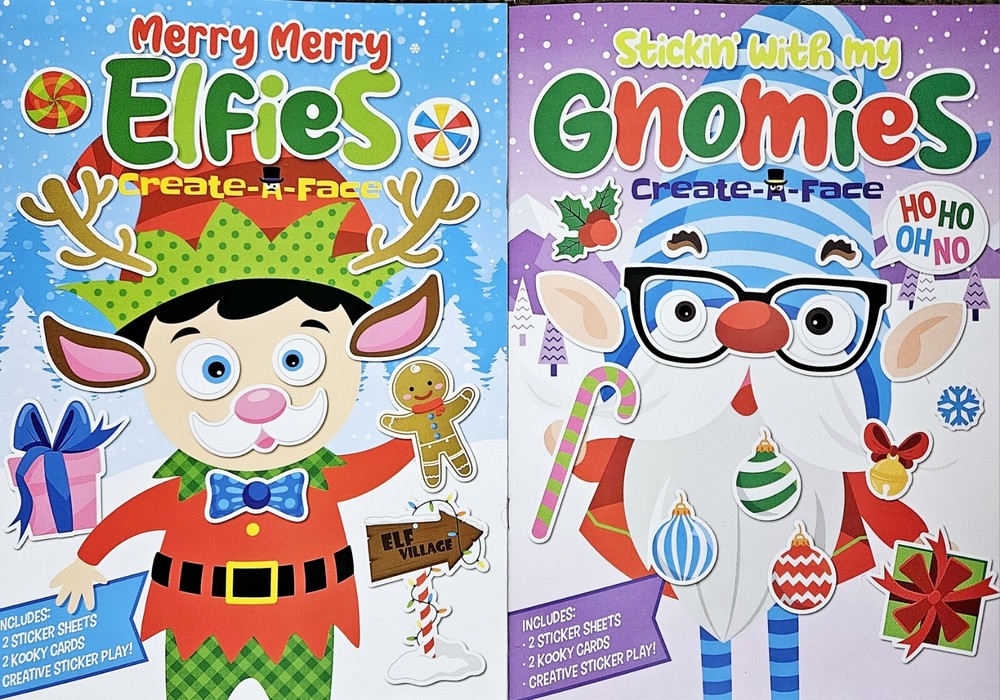 Christmas Holiday Create A Face Children’s Sticker Activity Book Set Of 2 New!