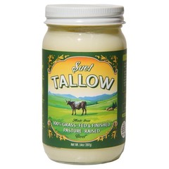 Grass-Fed Beef Tallow, Pasture Raised, Nutrient-Rich Suet, 14oz Glass Jar