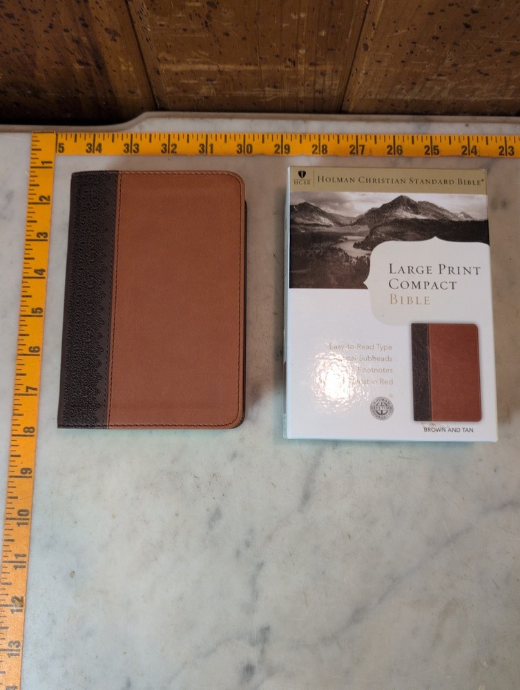 HCSB Large Print Compact Red Letter Bible Brown/Tan LeatherTouch by Holman