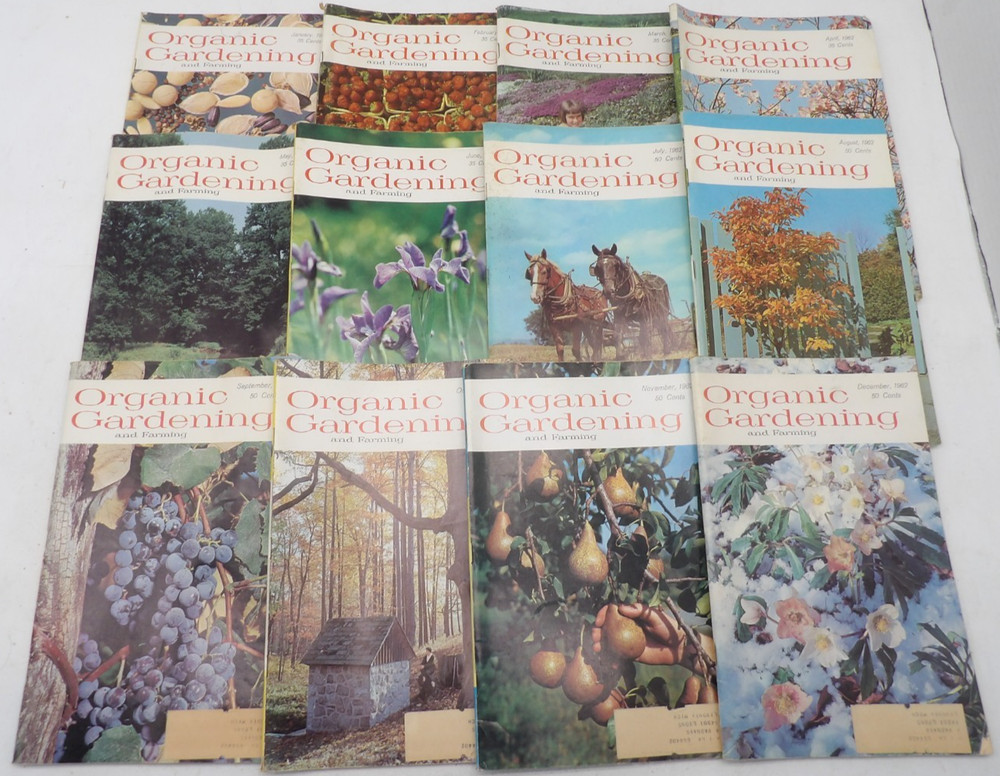 Lot of 12 Vintage Organic Gardening and Farming Magazines 1962 January-December