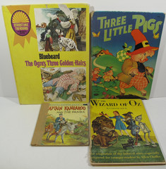 Lot of 4 VTG Books for Crafting~Decor~Wall Art~Wizard of Oz~Bluebeard~Three Pigs